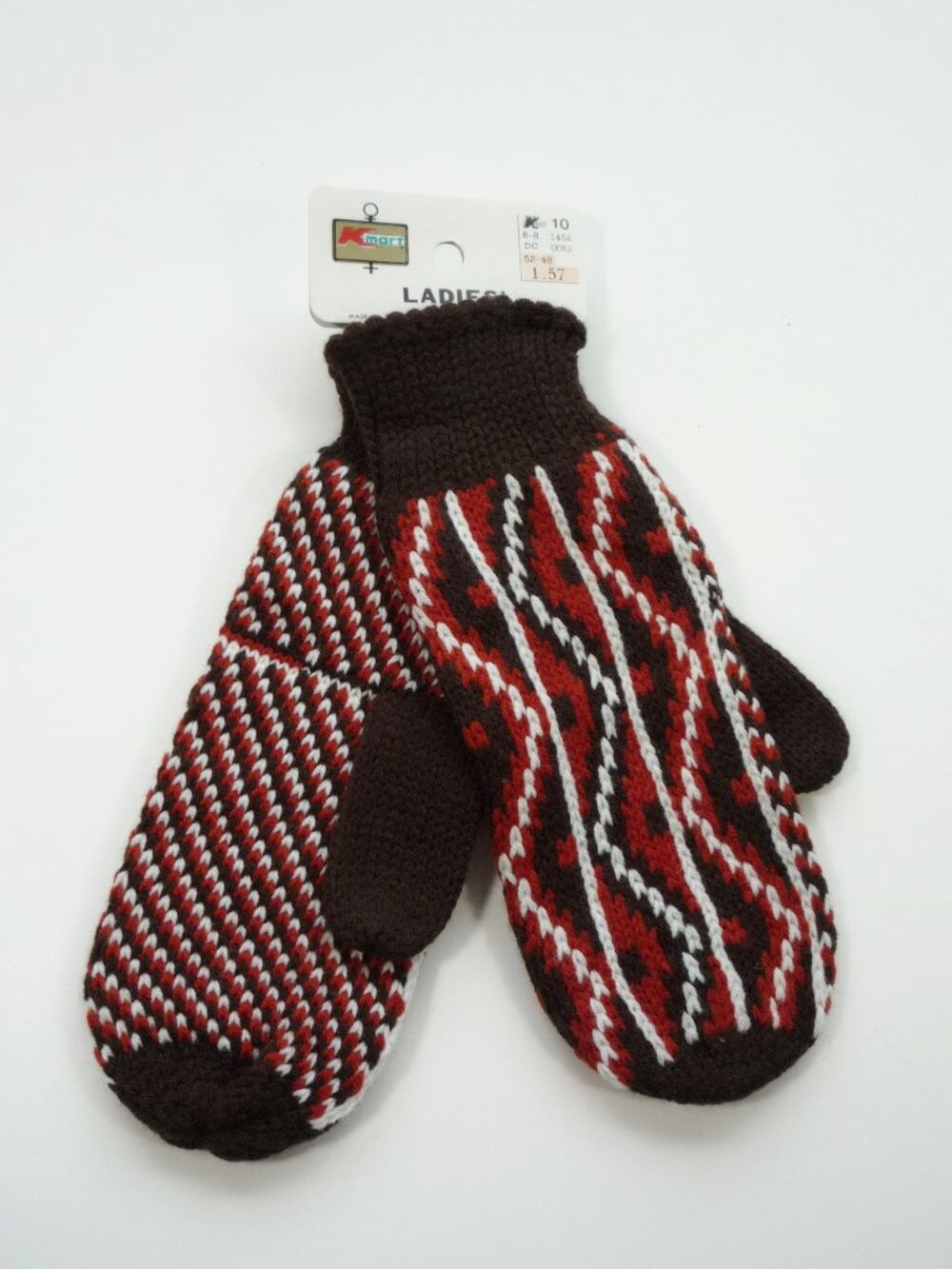 Vintage Kmart cute Mittens Ladies One Size Brown & White NEW OLD STOCK
